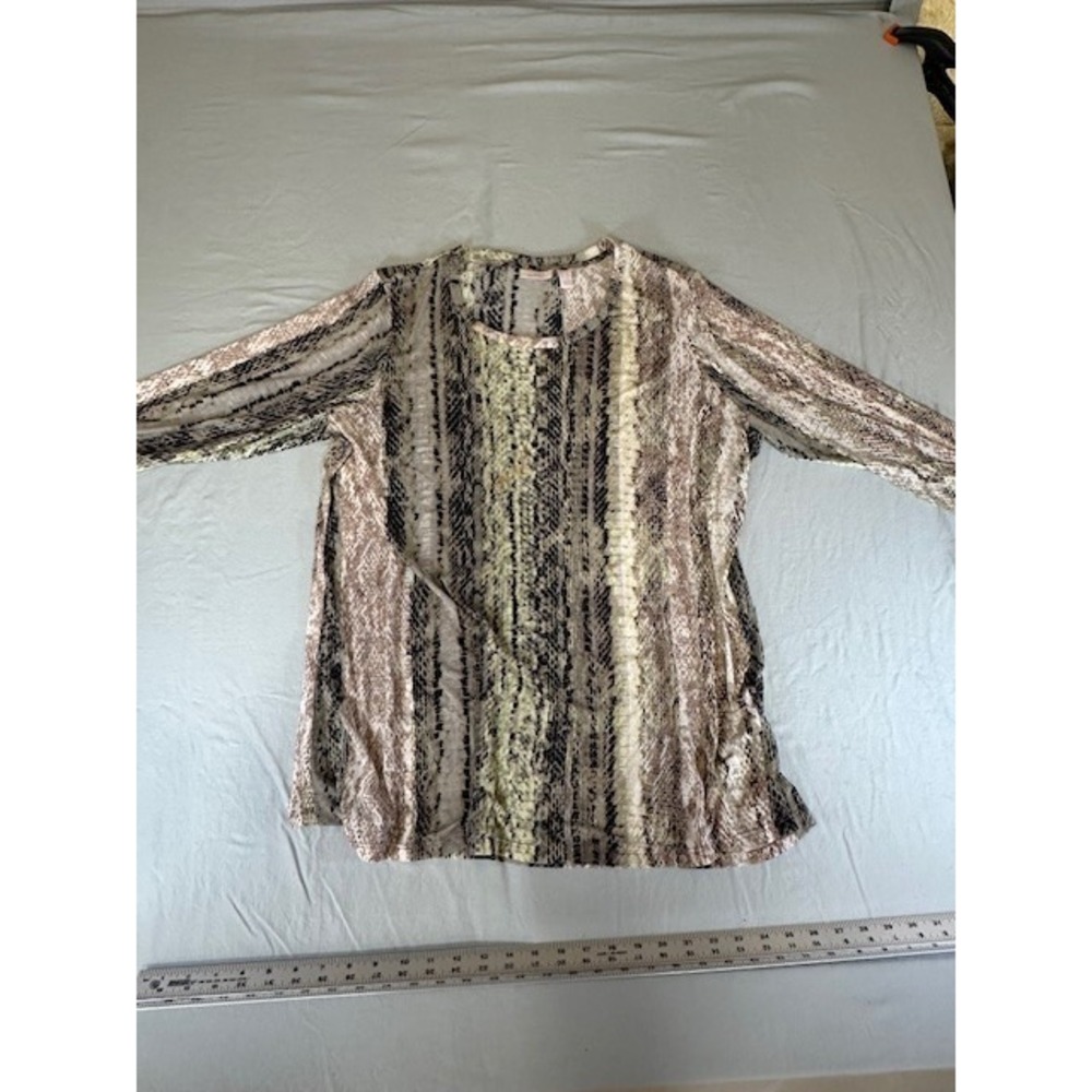 Logo Layers Style Size 1XL Black Gray Ivory Boat Neck Long Sleeve Mesh Top‎